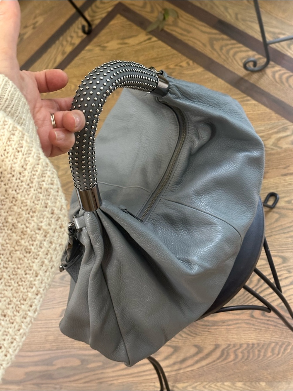 Kenneth Cole "No Slouch" Grey Leather Hobo Bag,